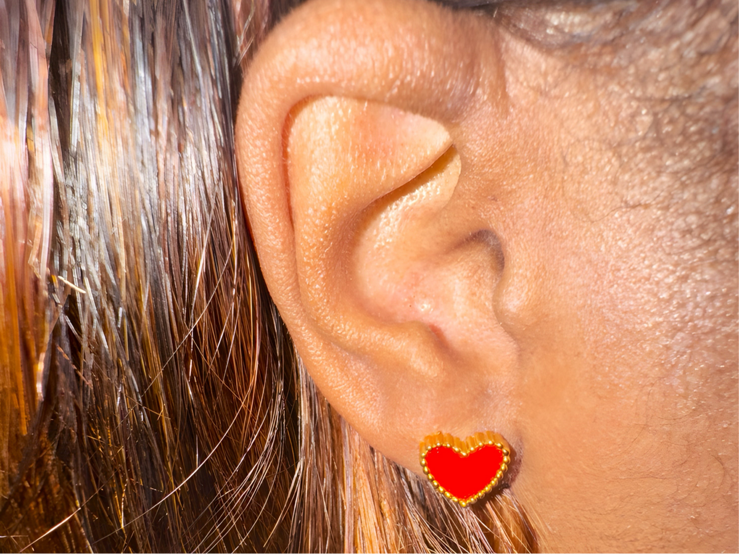 Gold Beaded Heart Pierced Earrings - DiiorMii