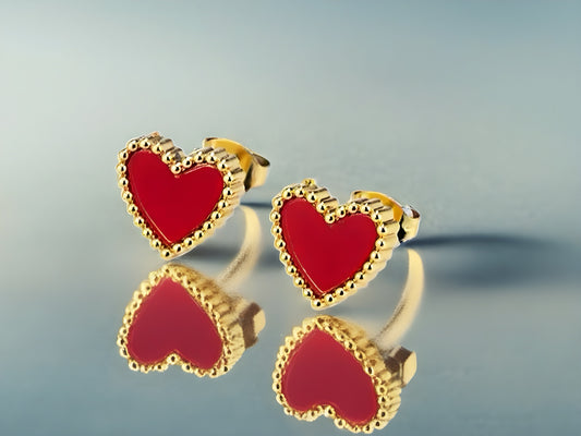 Gold Beaded Heart Pierced Earrings - DiiorMii